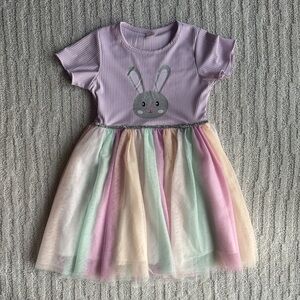 Mia Belle Girls Lavender Bunny Tutu Dress with Pastel Rainbow Skirt size 7-8